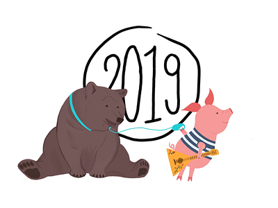 Pig seeing off 2019 year illustration pig