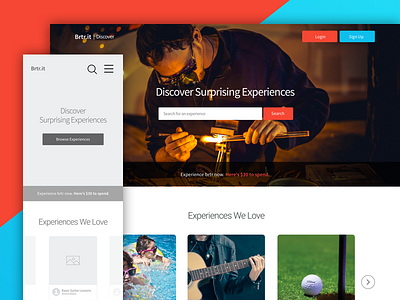 Discover Surprising Experiences - Landing page experiences homepage landing landing page mobile responsive wireframe wireframes