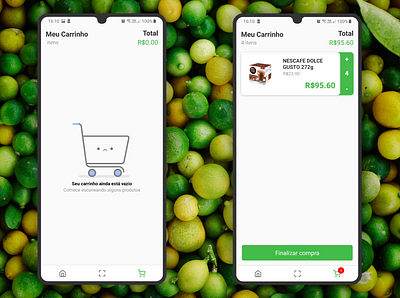 Visual Green App Shopping Cart bottom nav design light ui mobile react native shopping cart ui