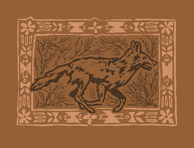 Coyote II coyote illustration linocut pnw printmaking sagebrush