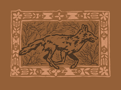 Coyote II coyote illustration linocut pnw printmaking sagebrush