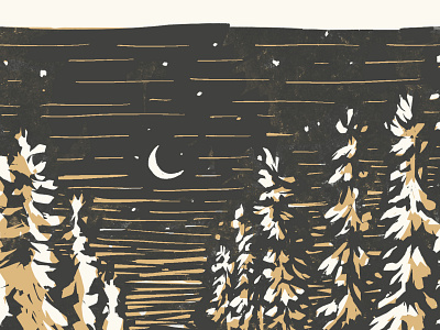 01. printmaking WIP dogsledding ely forest illustration linocut minnesota nature pine printmaking procreate snow spruce winter