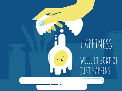 Happines... happens caption cooking egg flat hand happiness illustration kitchen plate table