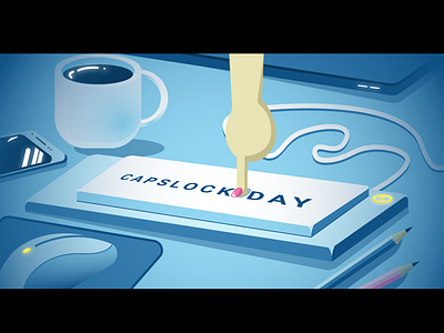 Capslock Day capslock cup day desktop event flat gradient illustration keyboard laptop mouse silly table