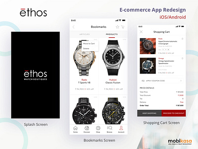 Ethos Watches iOS App apparel industry design icon illustration ios app mobikasa mobile app ui design ux watches