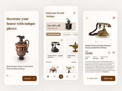 Antique Shop - Mobile App Design 012 antique shop app creative daily ui daily ui 12 ecommerce apps ibrahim mahbub ios apps mobile apps old style product design shopping apps store apps ui ui ux user experiance user interface ux vintage apps