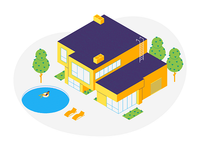 Design for Calm Playoff calm dribbble weekly challenge dribbble weekly warm up dribbleweeklywarmup house illustraion isometry playoff pool sunbathing trees vacation