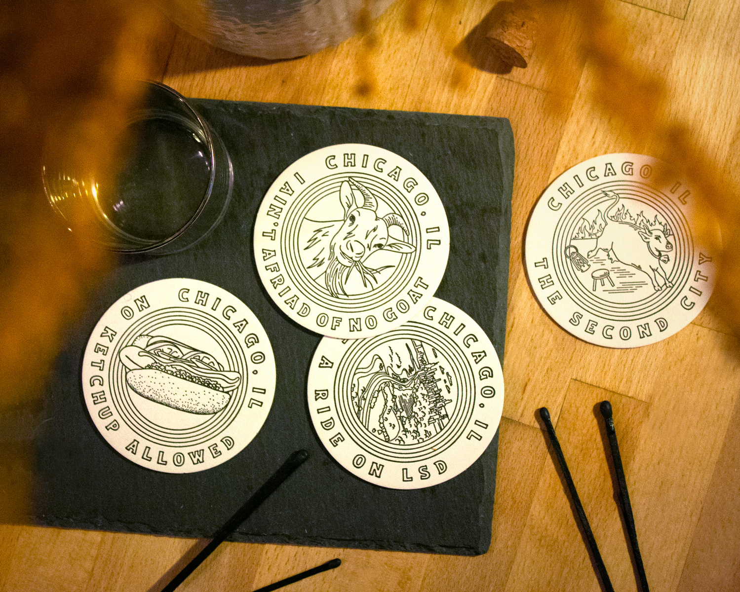 Chicago Letterpress Coasters Design by Sarah Bloom on Dribbble