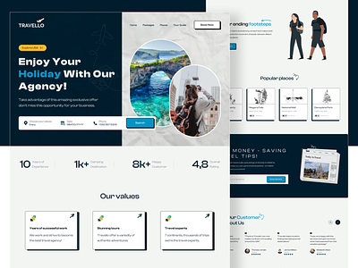 Travel Agency Landing Page clean ui design graphic design homepage illustration landing page tourguide travel travel agency trendy typography ui ux web design website whitespace
