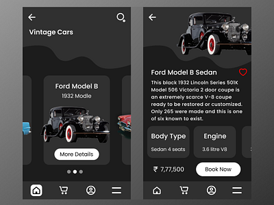 vintage cars e-commerce app UI Design