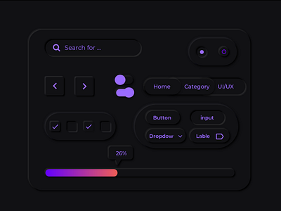 Neumorphic UI elements Design Dark mode dark ui elements neumorphic neumorphism trend2020 uidesign uiuxdesign