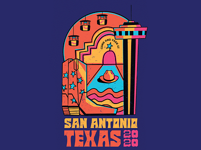 San Antonio 2020 adobe illustrator bright colors city branding cowboy boots cowboy hat cowboys illustration minimal procreate retro san antonio texas vintage design