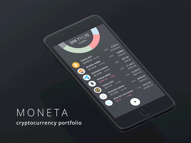 Moneta - Cryptocurrency Portfolio App - Main Screen