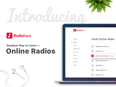 Radiohere.com Multi lingual online radio stations hindi listen minimal radio website