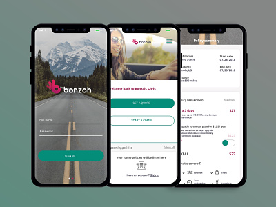Bonzah - High-fidelity app screens animation branding design icon mobile app design typography ui