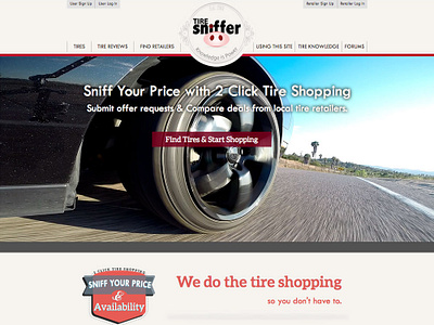 Tire Sniffer Homepage Screen Shot branding graphic design project management typography ui design ux design vector web design