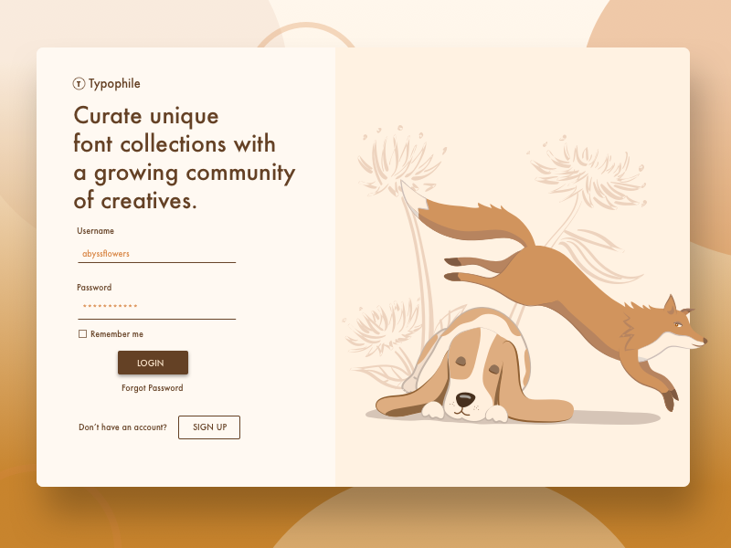 Login Screen for Typophile sign in ui ux illustration dailyui login page web ux design app signup login ux graphic design