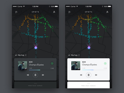 Spots - City atmosphere city dark data ios map music spotify spots ui