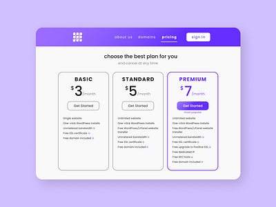 Pricing Page Website