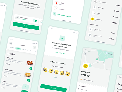 Qerko: App Redesign app blank empty flow food hospitality items list map mobile order orders pay payment purchases receipt restaurants state tabs transactions