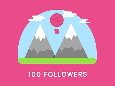 100 followers! 100 balloon dribbble fans flat followers illustration invitation landscape mountain