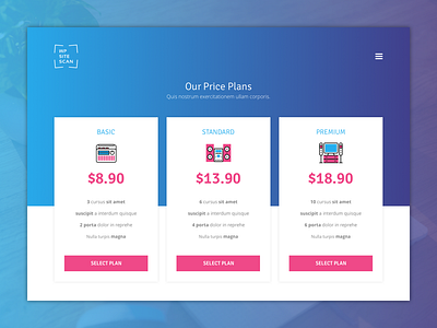 WPSiteScan - Pricing box button buy flat gradient headline order price pricing scan table three