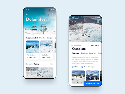 Ski App 🎿 app detail detail view forecast hero ios iphone list order rating reviews segmented control ski skiing snow sport sports tabs travel winter