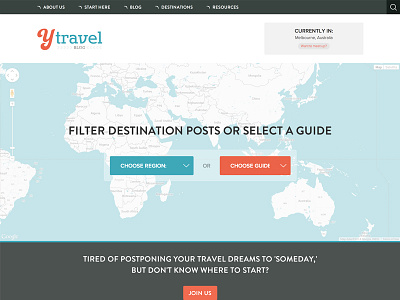 yTravel Blog Destination Guide & Directory blog blue clean destinations directory flat google interface map retro travel website