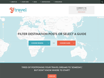 yTravel Blog Destination Guide & Directory blog blue clean destinations directory flat google interface map retro travel website
