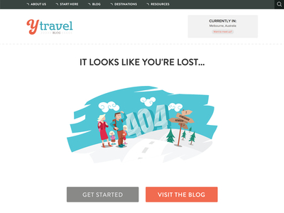 yTravel Blog 404 Error Page 404 blue character design error illustration interface red simple travel