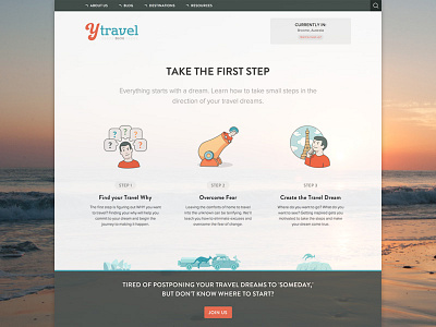 yTravel Blog - 12 Steps to Travel landing page brandon grotesque icon illustration interface landing page retro set travel ux