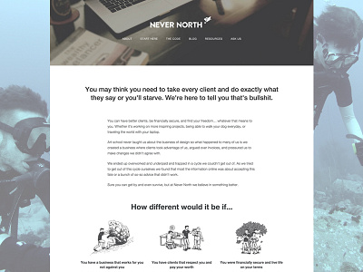 Never North Homepage Sneak Peek adventure freelance freelancing homepage layout never north scuba website