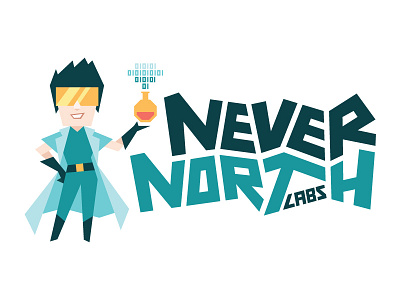 The new Never North Labs logo agency character crazy data flat hero orange scientist superhero teal typography yellow