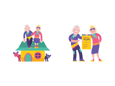 To Travel Too Icons baby boomer cat character dog flat funky house icon teal yellow