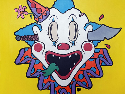Chuckles The Clown acrylic cartoon clown color ink painting retro
