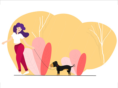 Morning walks design dog girl illustration illustration vector