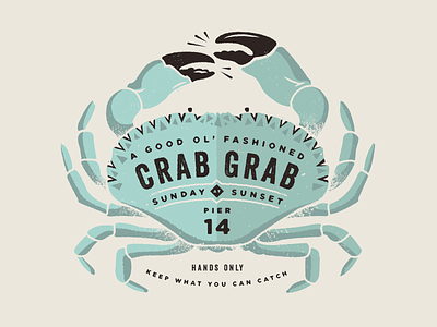 Crab grab blue crab crustacean illustration maine pier poster seafood shellfish vector