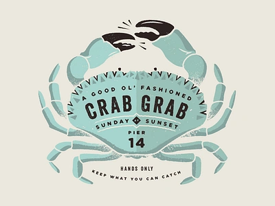 Crab grab blue crab crustacean illustration maine pier poster seafood shellfish vector