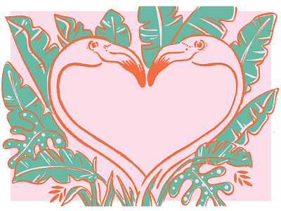 vacay lovers flamingo heart illustration love rainforest tropical