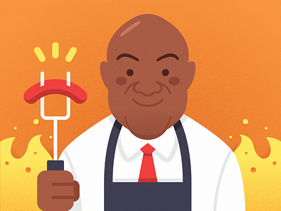 George bbq fire george foreman grill illustration portrait sausage vector