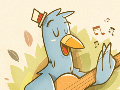 Bird Musician animal bird branch guitar hat leaves music musical tree
