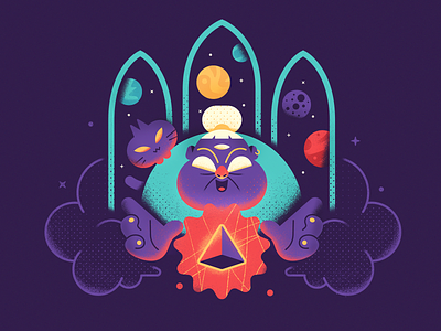 The Oracle 2d adobe illustrator cat character character design illustration mystery oracle photoshop planets space vector