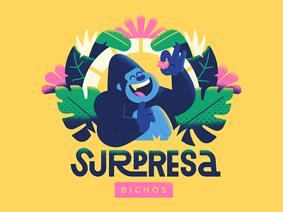 Surpresa Bichos - Warmup #3 branding character chocolate dribbbleweeklywarmup flat gorilla illustration jungle lettering logo packaging vector
