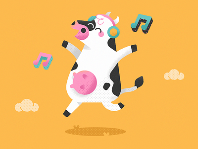Cows, cows, cows (3/3) 2d bird character cow cute farm icon illustration lettering music photoshop pig teacher typography vector vector art
