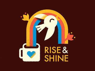 Rise & Shine Coffee - Warmup #8 badge bird branding character coffee design dribbbleweeklywarmup icon illustration logo rainbow typography vector warmup