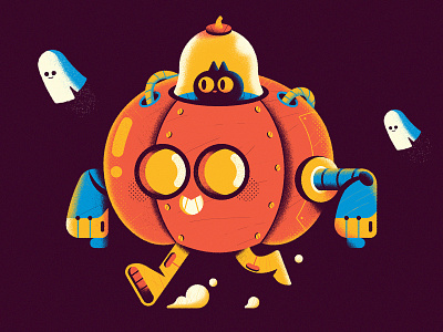 Pumpkin Mecha-Runner 3000 - Warmup #9 cat character character design cute dribbbleweeklywarmup ghost halloween illustration mecha process pumpkin robot sketch vector vector art warmup