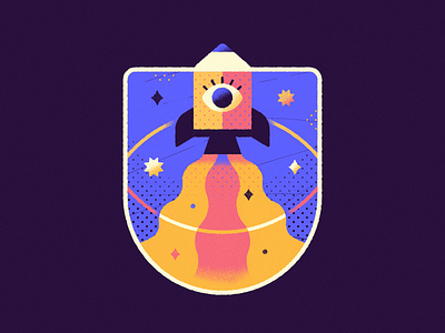 Liftoff - Warmup #13 branding character cute dribbbleweeklywarmup galaxy graphic design icon illustration logo mission patch patch pencil space stars vector vector art warmup