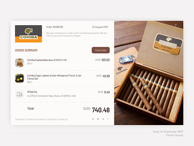 Daily UI #017 | Email receipt 017 cigars cohiba daily ui daily ui 017 dailyui design email receipt figma order order summary ui