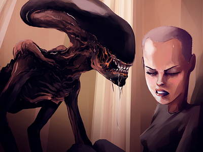 3rd xeno and the girl alien digital painting huion tablet ripley