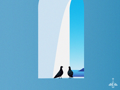 Birdies at a Window adobe illustrator birds blue digital illustration flat design gradients holiday illustration minimalism monochrome mood pigeons vacation vector vector illustration vectorart warmth window